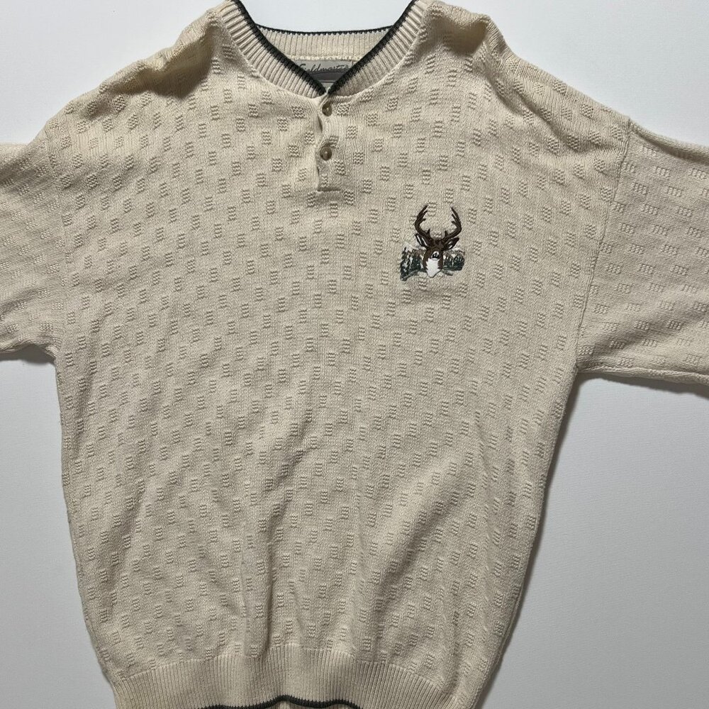 Fieldmaster Sweater Vintage Made in USA Deer Beige Men's size LT Large Tall